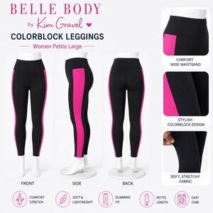 Belle Body Kim Gravel Womens Petite Large Color Block Leggings Black Pink A63195